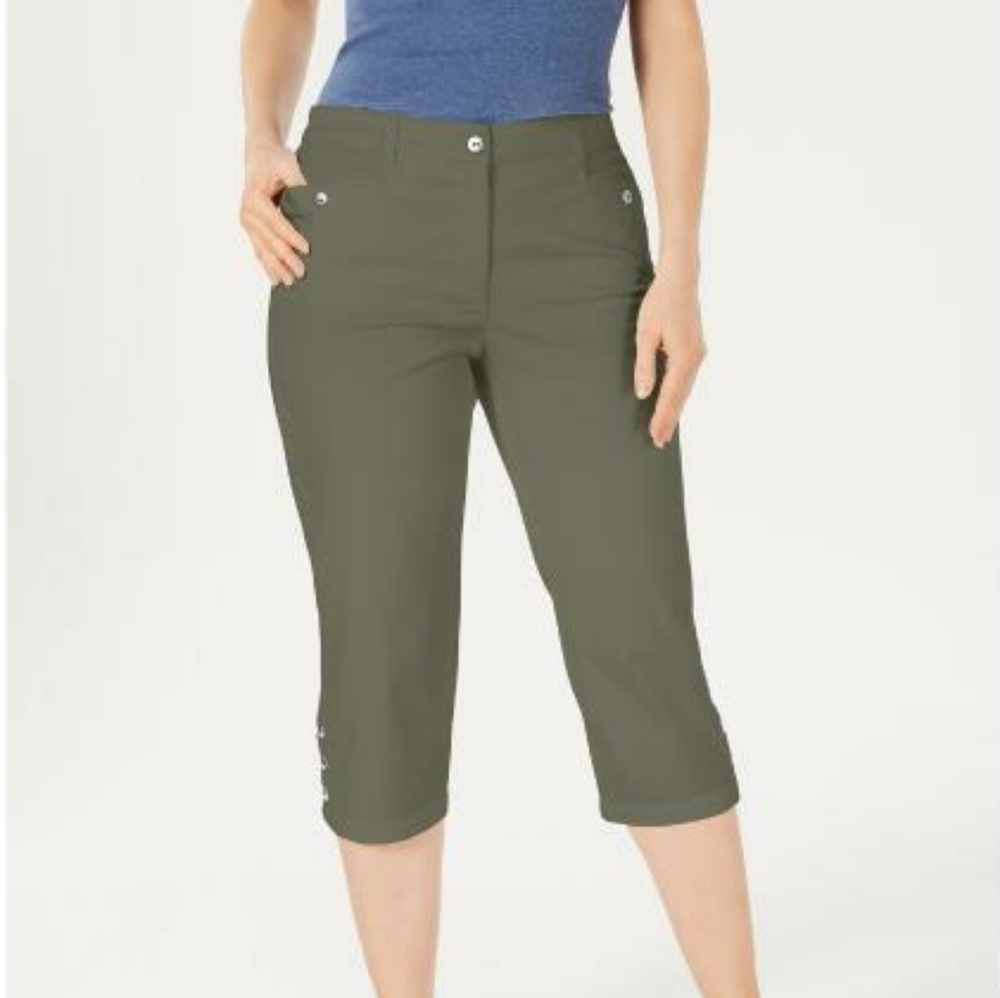 Patchington Olive Green Capri With Button Detail - image 1